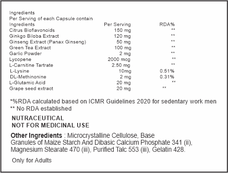 Nutritional label with ingredients and their quantities on a white background