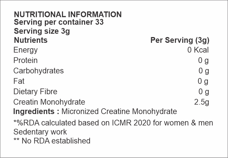 MS- 100% Creatine Monohydrate - 100g
