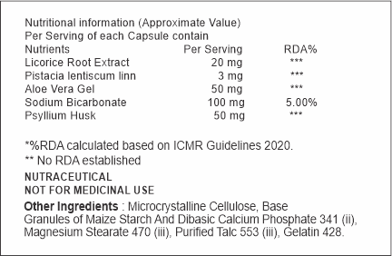 Nutritional information and ingredient list for a capsule product on a white background