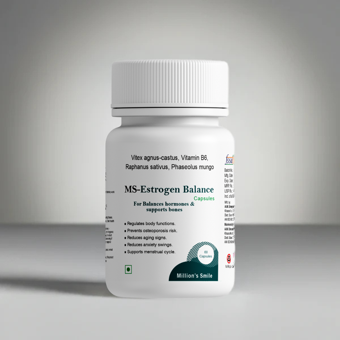 MS-Estrogen Balance supplement bottle on a gray background