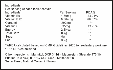 happy_12_chewable - Nutritional information label for a supplement with ingredients and their RDA percentages.