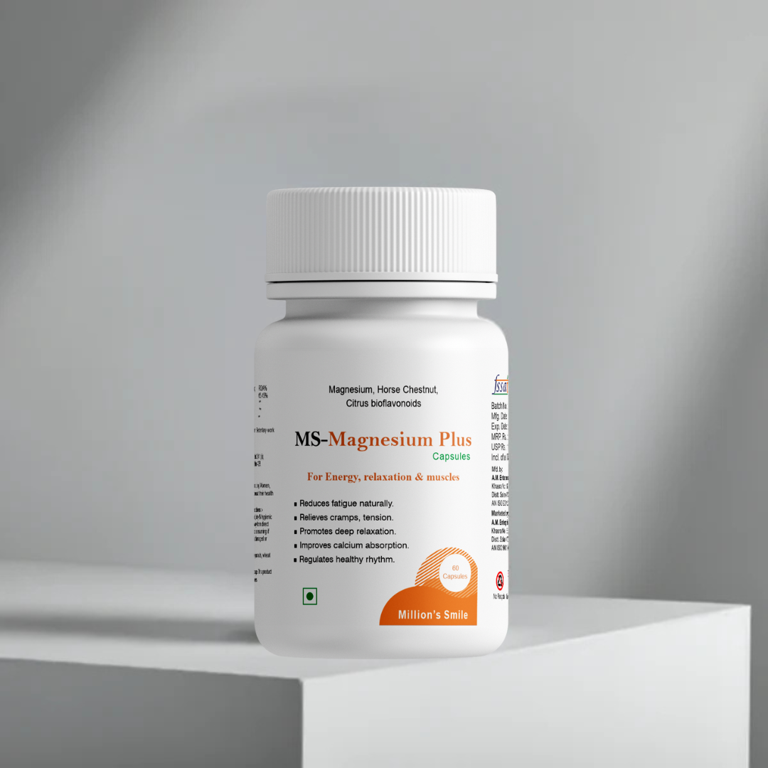 MS-Magnesium Plus supplement bottle on a gray background