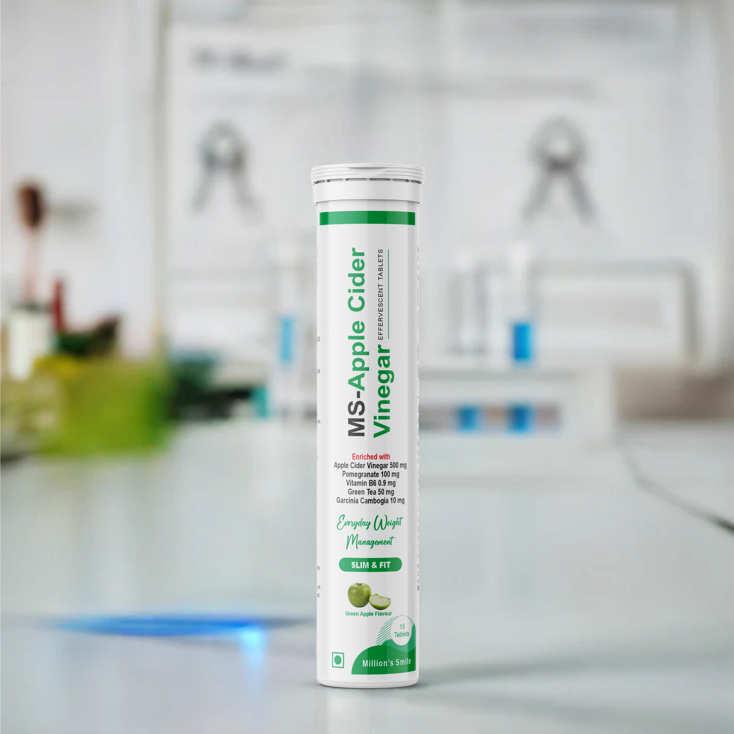 Tube of MS Apple Cider Vinegar on a kitchen counter