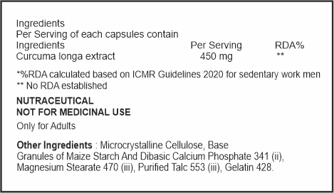 Nutritional label for a supplement containing Curcuma longa extract on a white background.