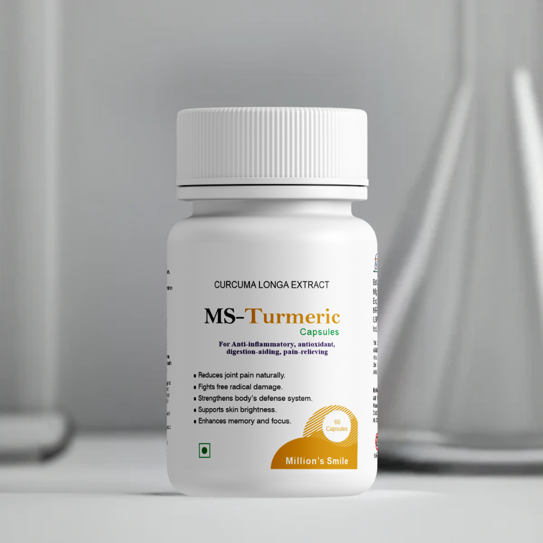 MS-Turmeric supplement bottle on a gray background