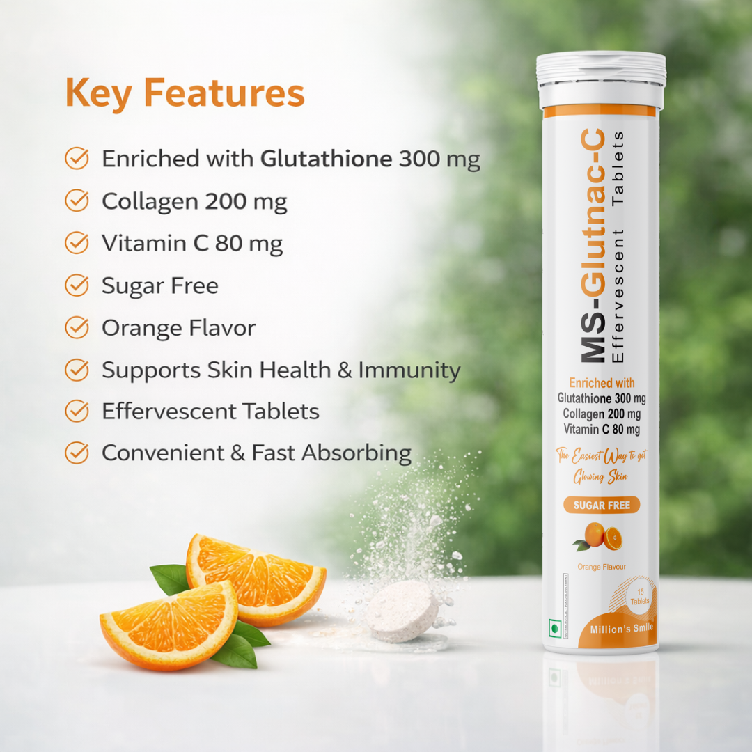 MS-Glutnac-C Effervescent Tablets Orange Flavour (15 Tablets) Million's Smile MS-Glutnac-C Effervescent Tablets Orange Flavour (15 Tablets) Million's Smile