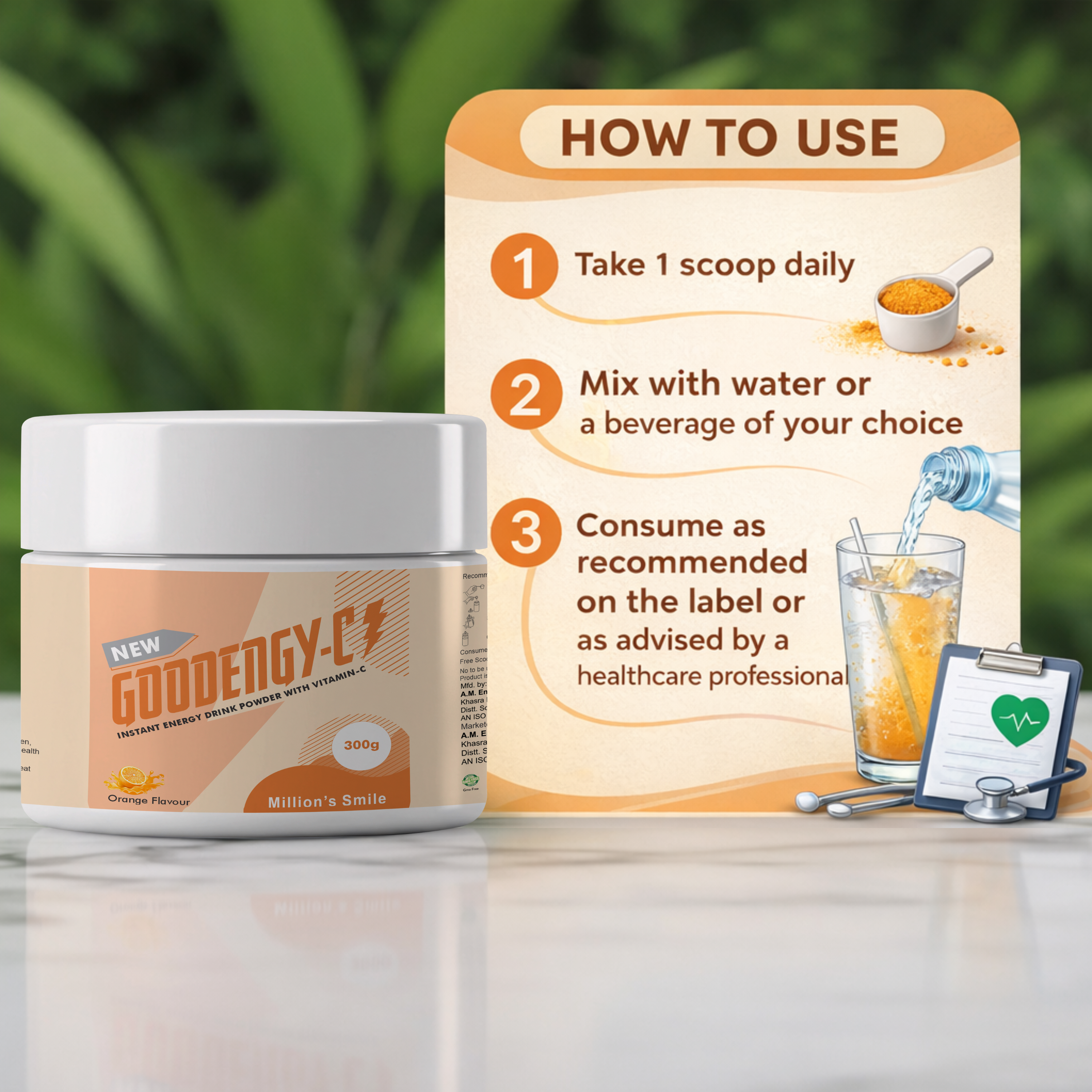 MS - Goodengy-C Instant Energy Drink Powder with Vitamin C – Orange Flavour (300 g)