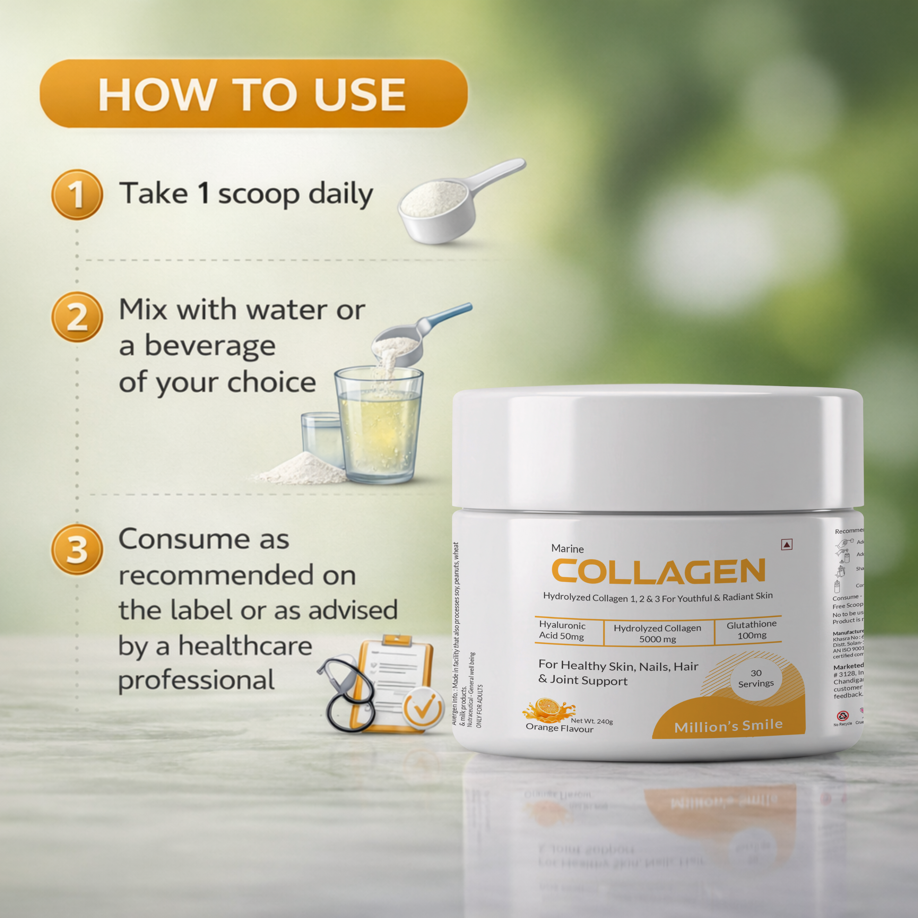 MS - Marine Collagen Powder (Orange Flavour) – 30 Servings