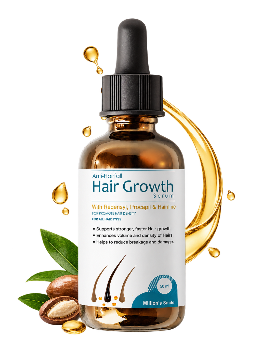 Million’s Smile Anti-Hairfall Hair Growth Serum with Redensyl, Procapil & Hairiline – 50ml