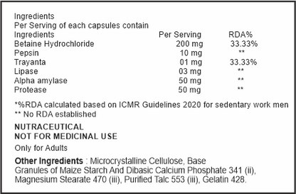 Nutritional supplement label with ingredients and their per serving amounts.