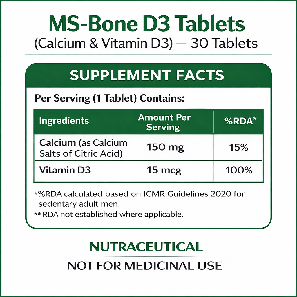 MS-Bone D3 Tablets (Calcium & Vitamin D3) – 30 Tablets