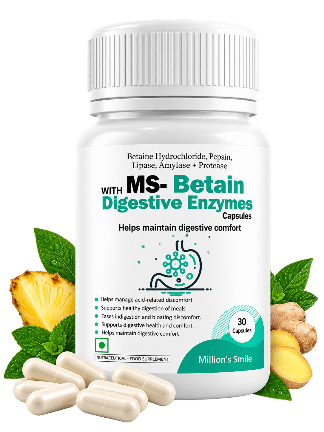 MS-Betain With Digestive Enzymes Capsules – 30 Capsules
