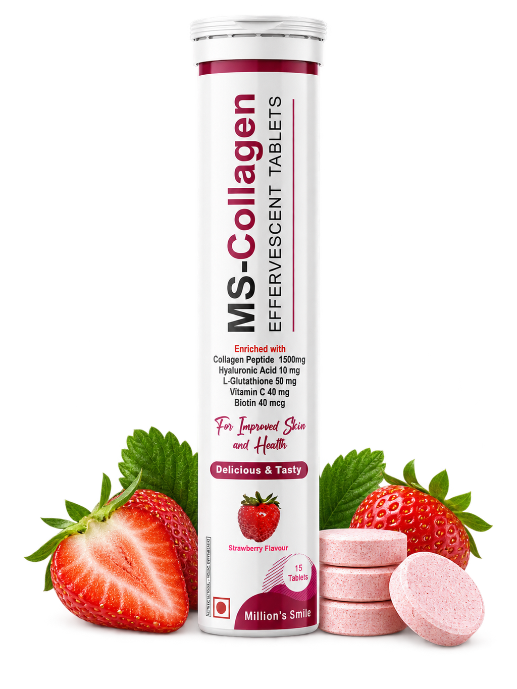 MS-Collagen Effervescent Tablets – Strawberry Flavour (15 Tablets)