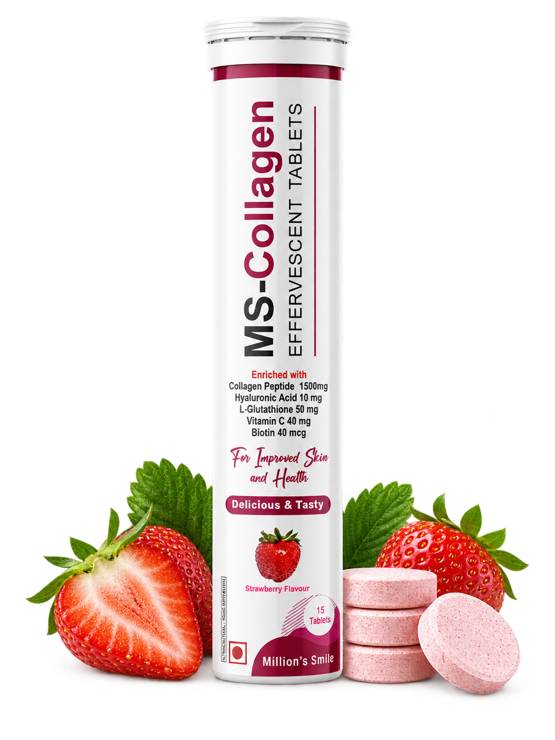 MS-Collagen Effervescent Tablets – Strawberry Flavour (15 Tablets)