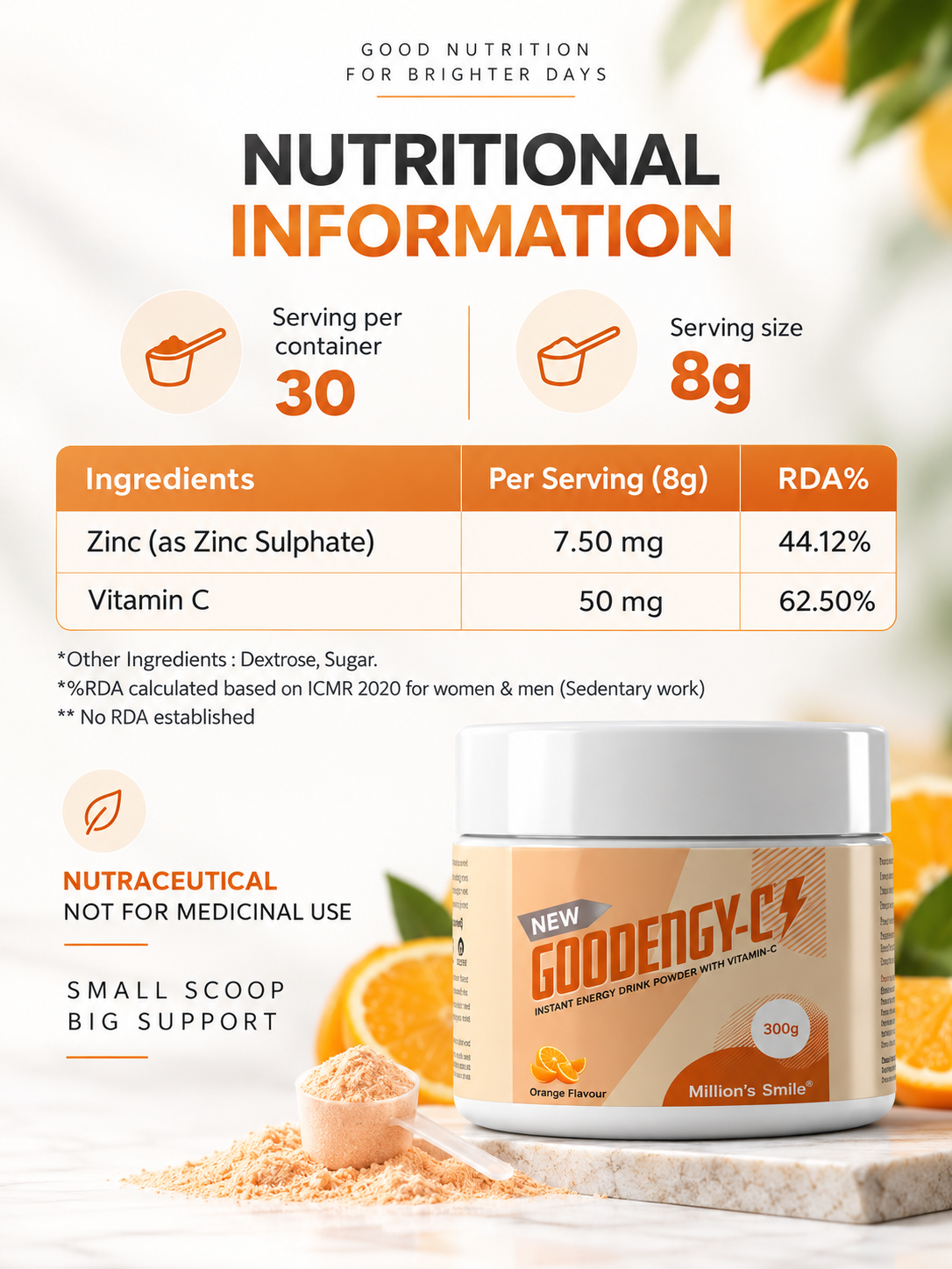 MS - Goodengy-C Instant Energy Drink Powder with Vitamin C – Orange Flavour (300 g)
