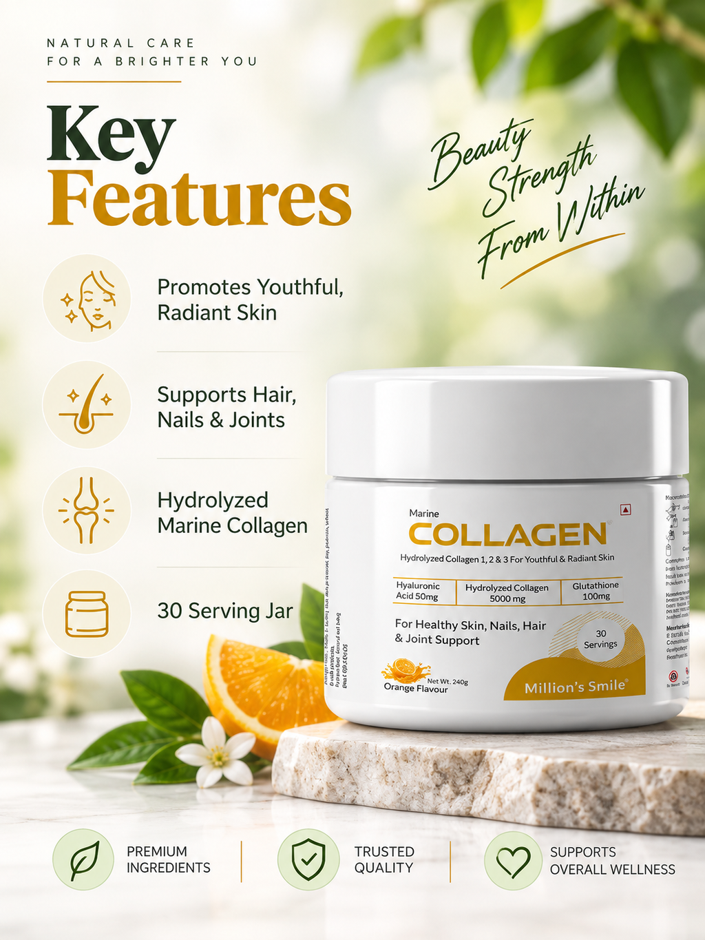 MS - Marine Collagen Powder (Orange Flavour) – 30 Servings