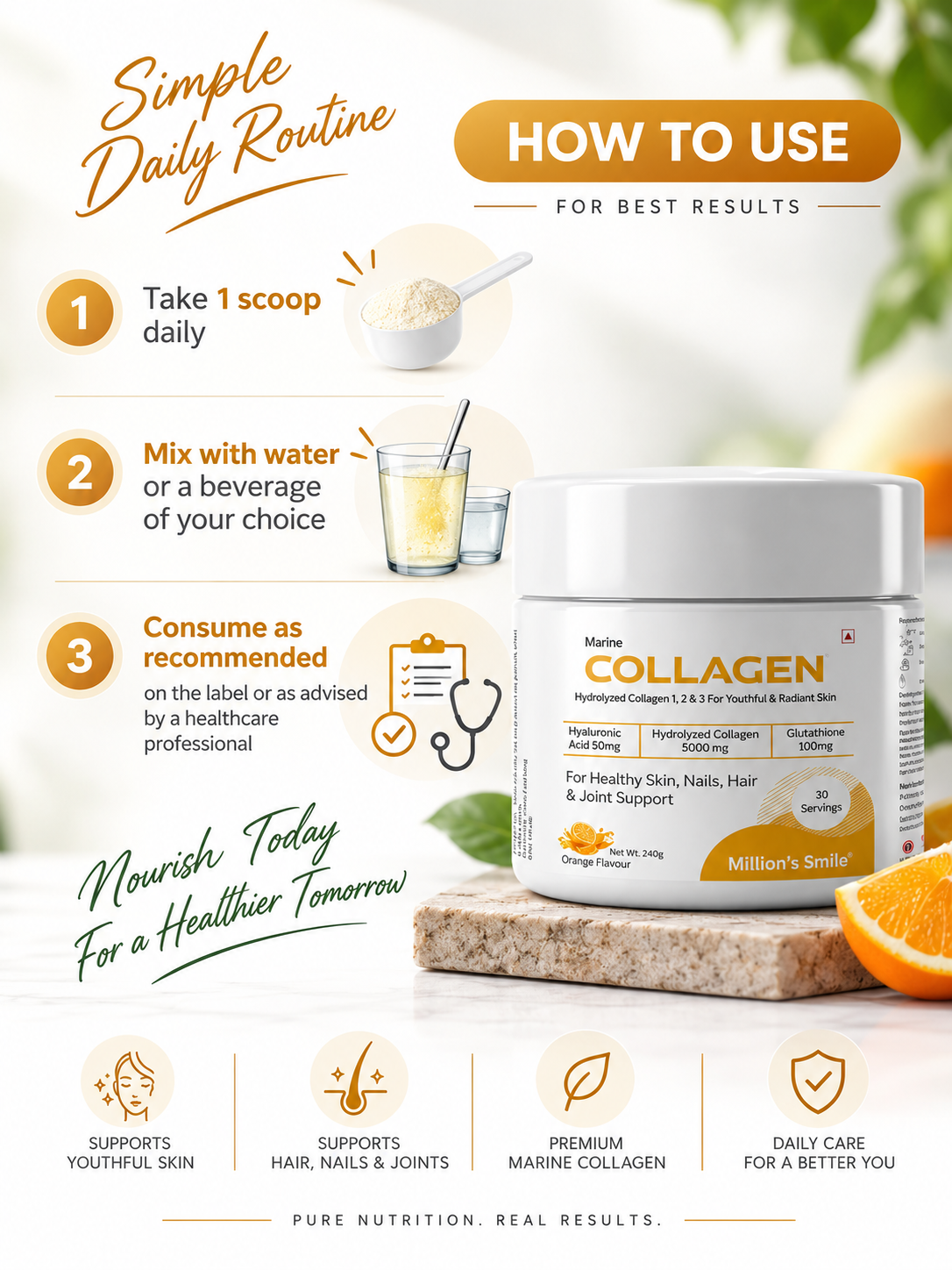 MS - Marine Collagen Powder (Orange Flavour) – 30 Servings