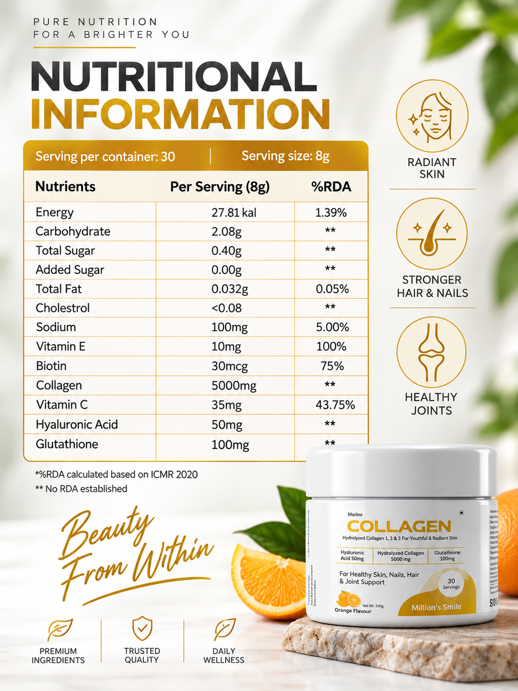 MS - Marine Collagen Powder (Orange Flavour) – 30 Servings