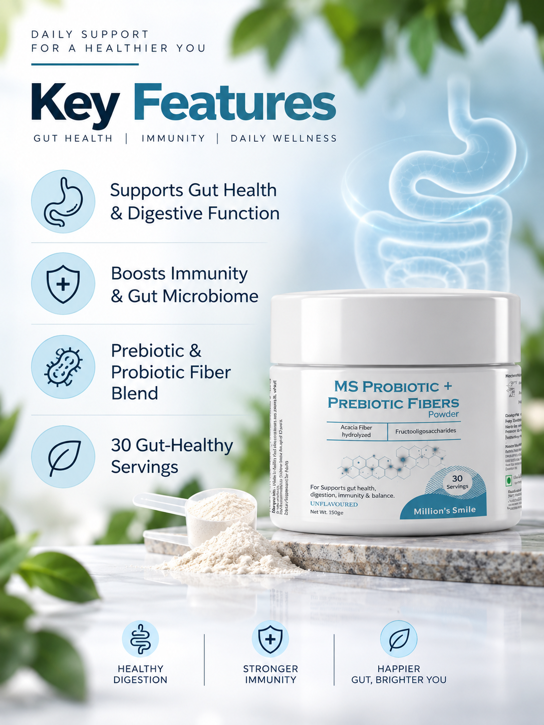 MS - Probiotic + Prebiotic Fibers Powder (Unflavoured) – 30 Servings