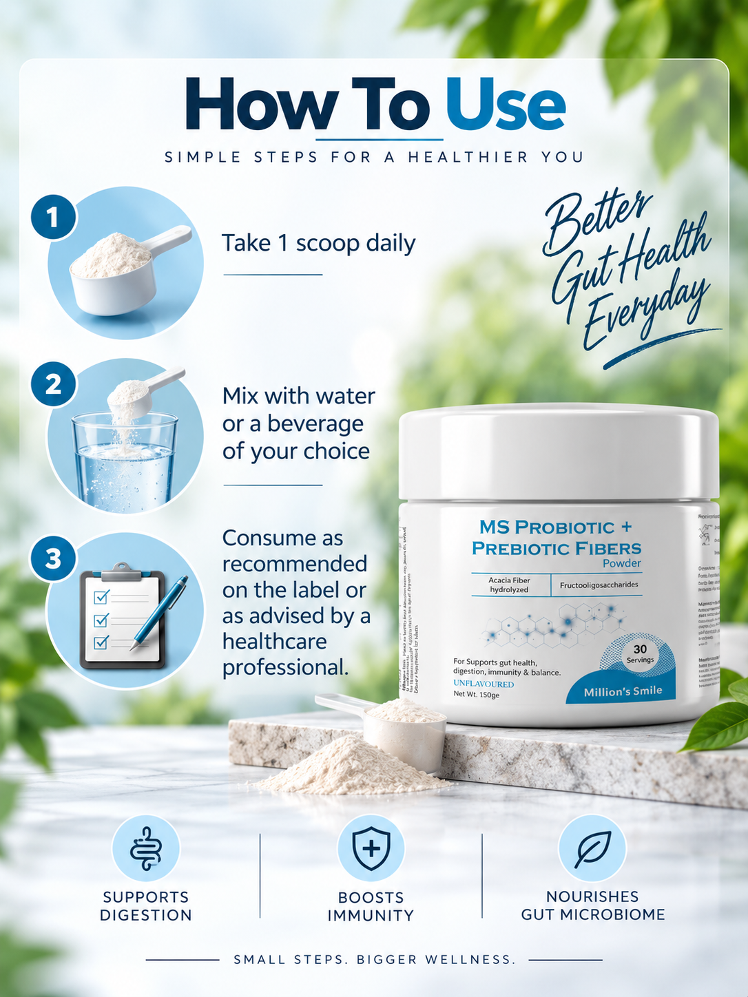 MS - Probiotic + Prebiotic Fibers Powder (Unflavoured) – 30 Servings