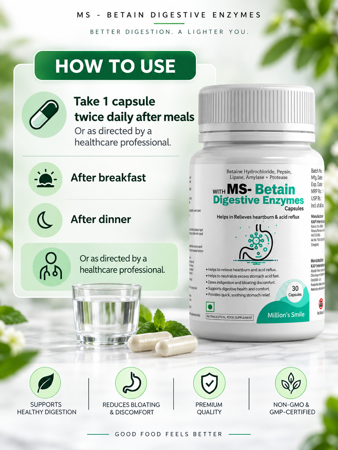 MS-Betain With Digestive Enzymes Capsules – 30 Capsules