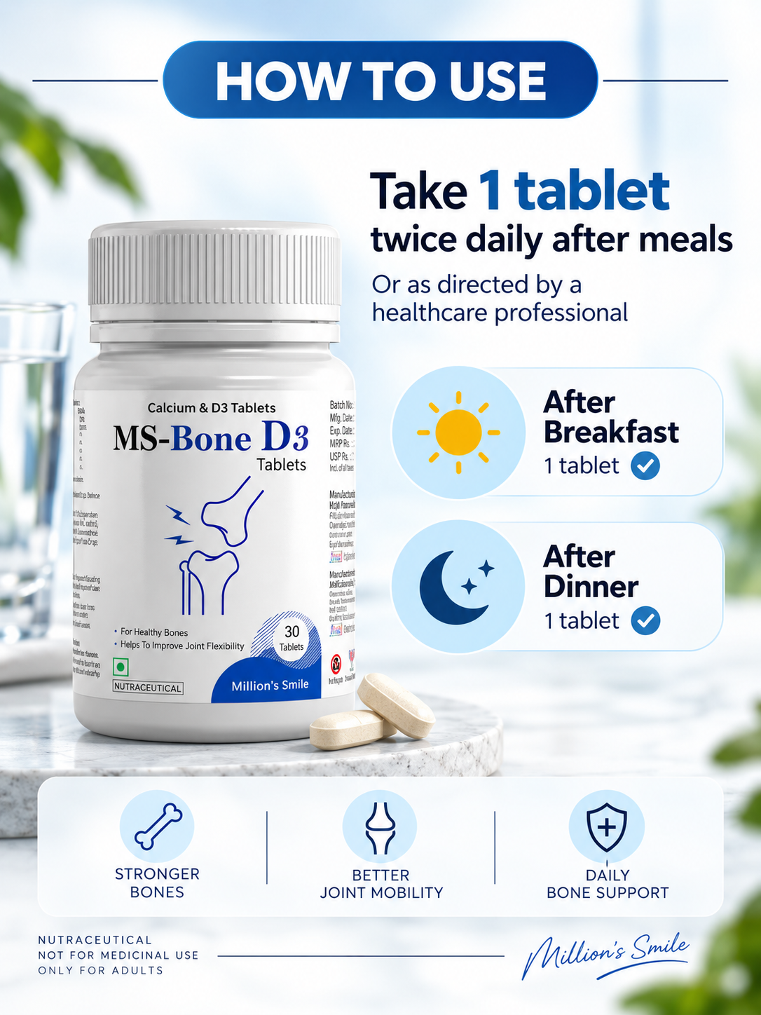 MS-Bone D3 Tablets (Calcium & Vitamin D3) – 30 Tablets