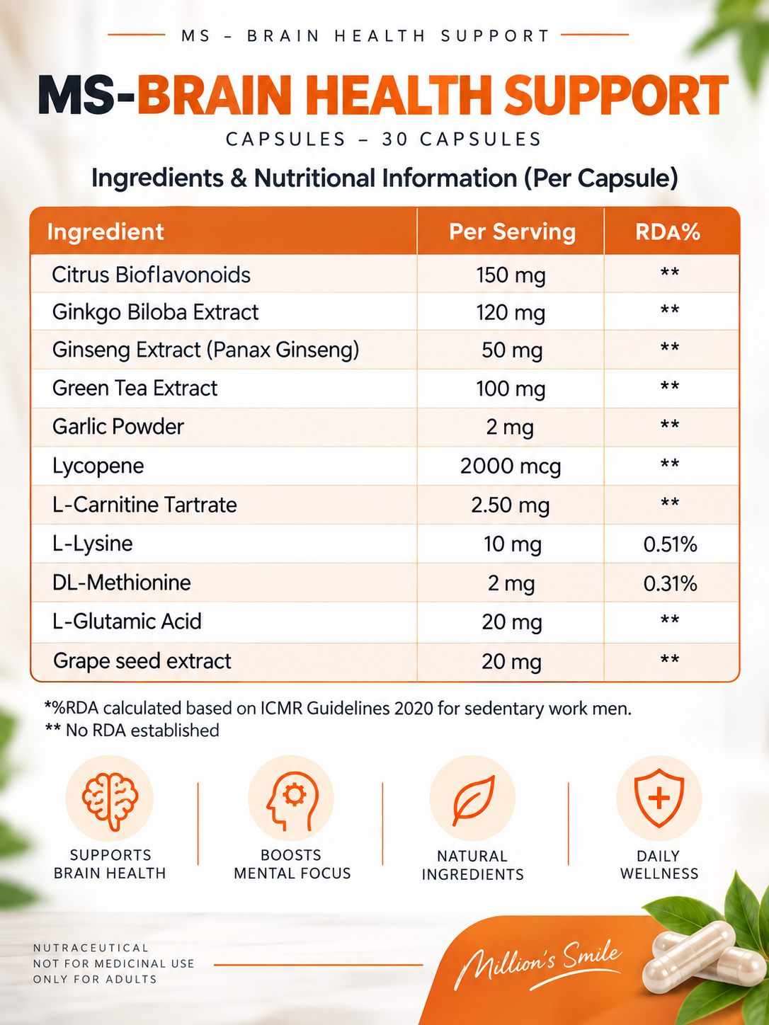MS-Brain Health Support Capsules – 30 Capsules