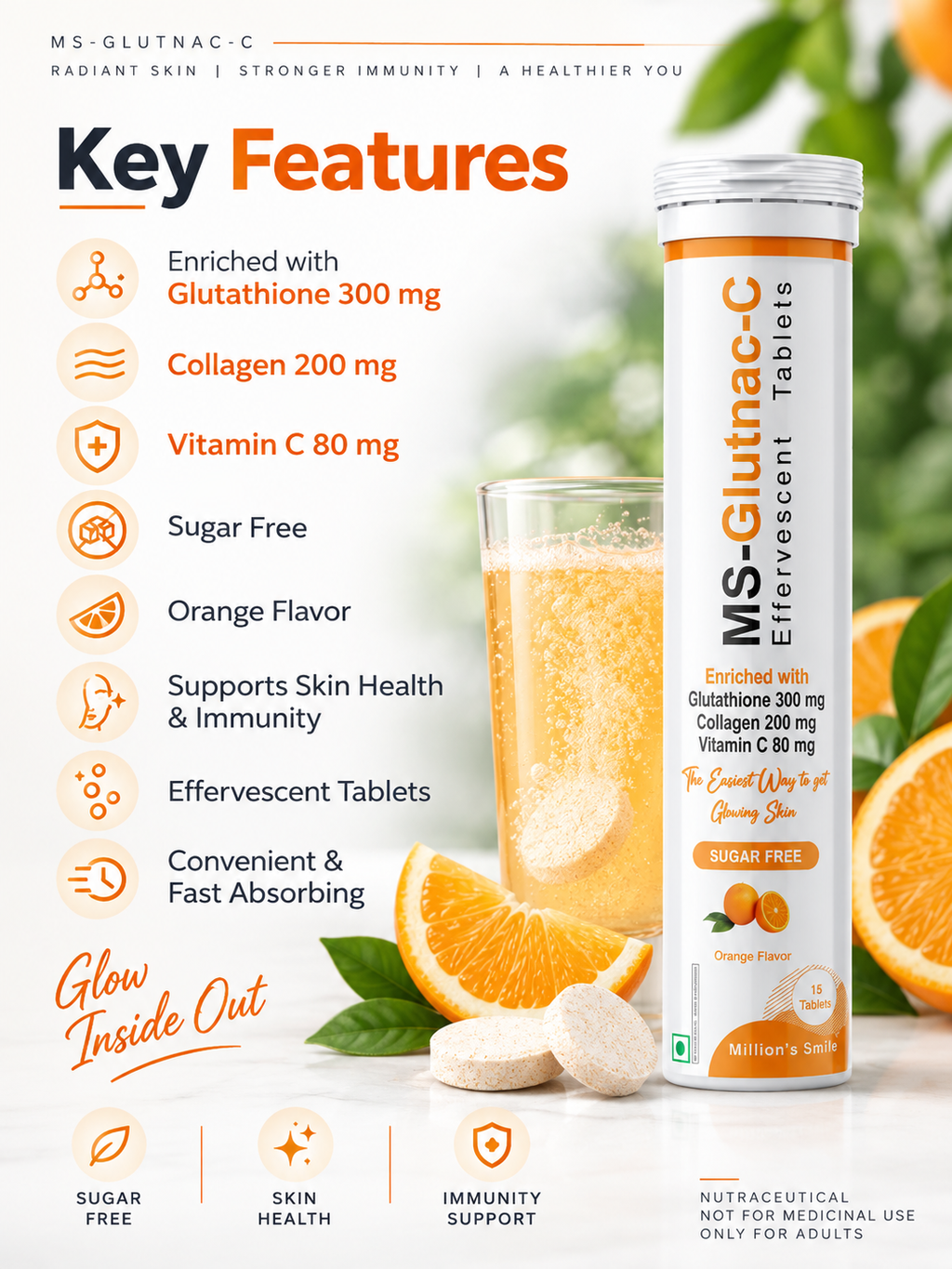 MS-Glutnac-C Effervescent Tablets – Orange Flavour (15 Tablets)