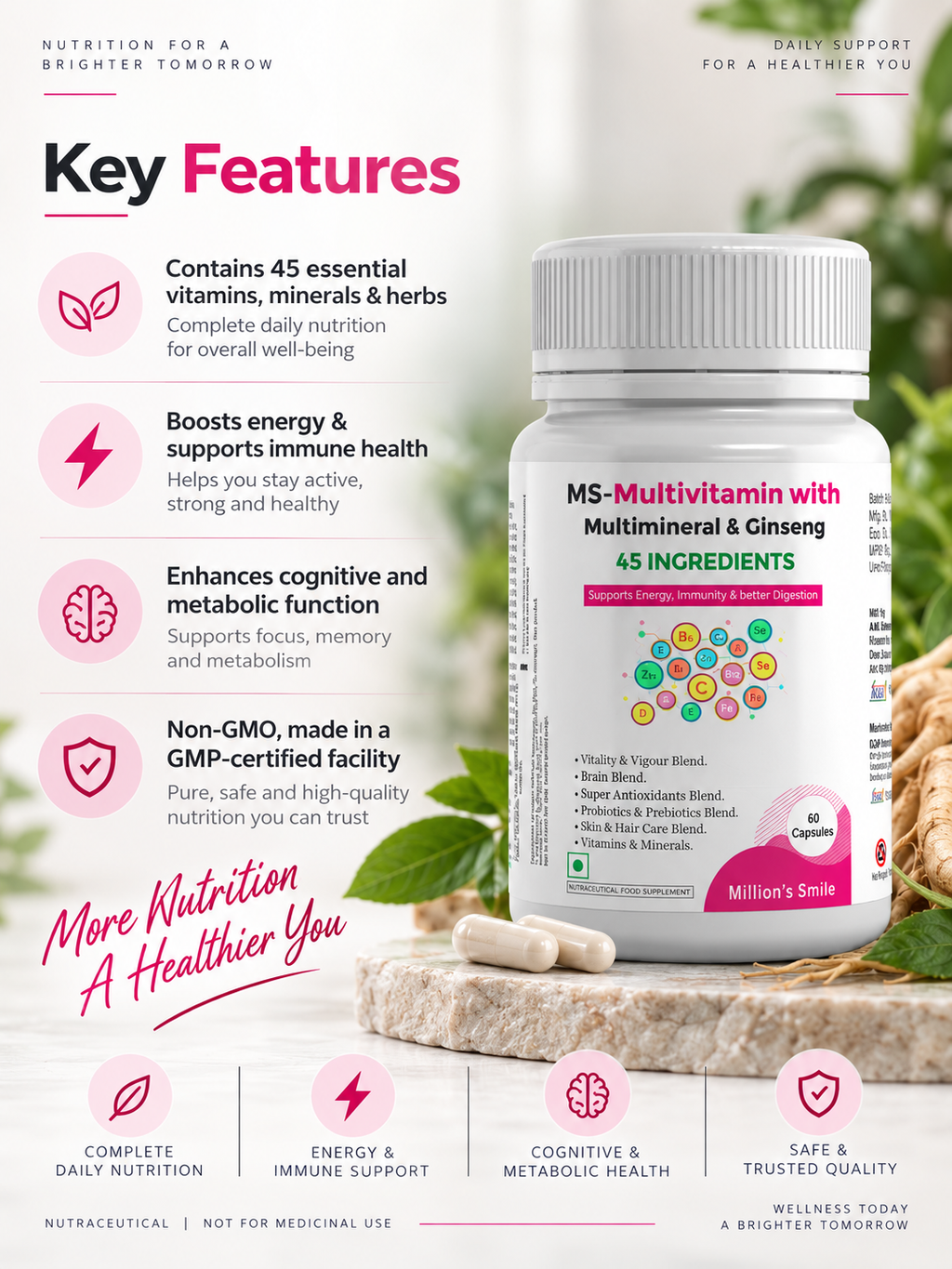 MS-Multivitamin with Multimineral & Ginseng Capsules – 60 Capsules