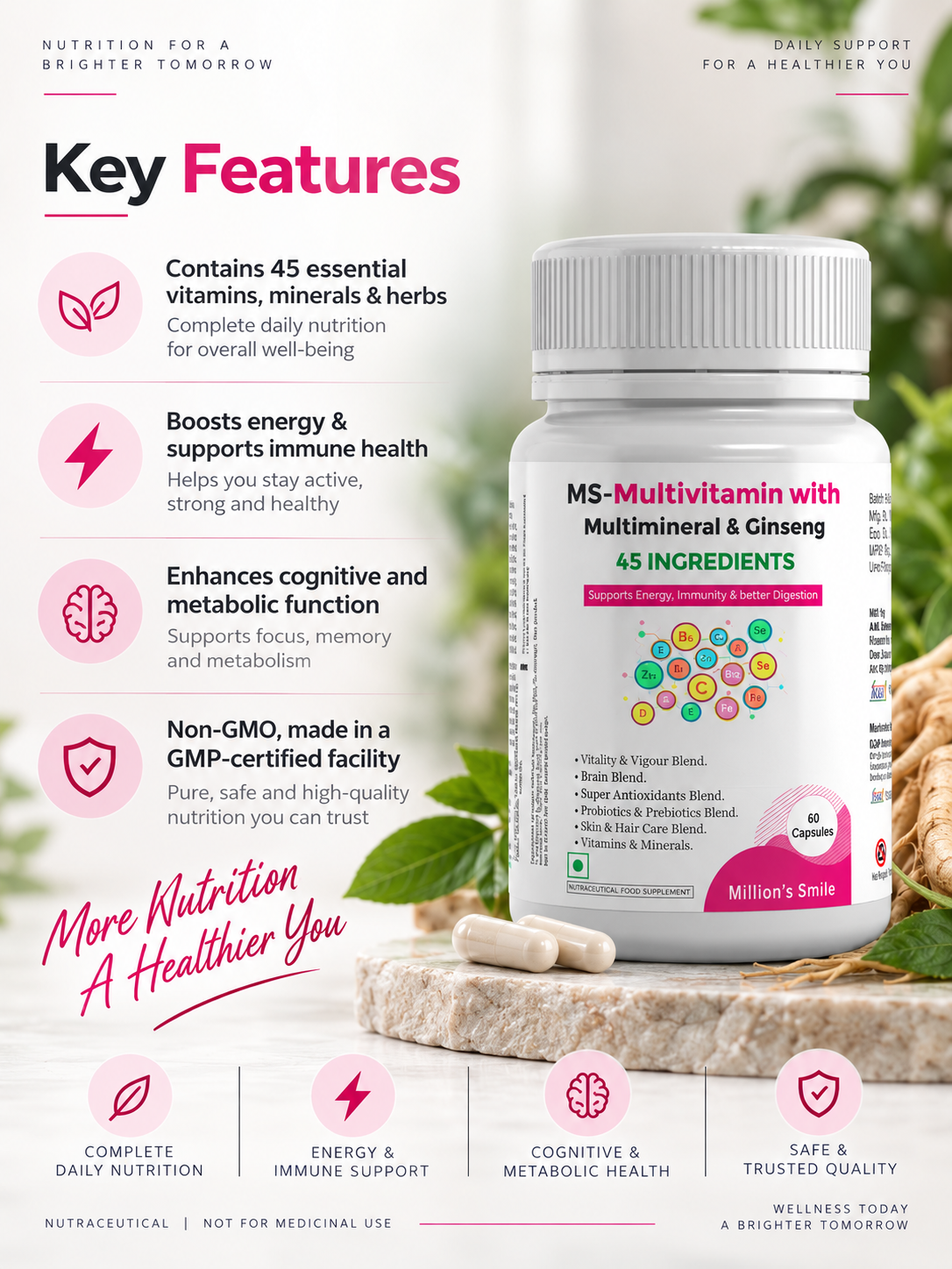 MS-Multivitamin with Multimineral & Ginseng Capsules – 60 Capsules