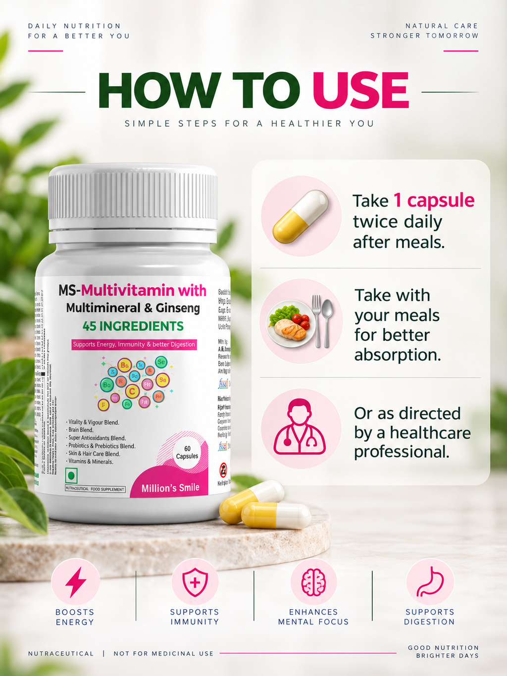 MS-Multivitamin with Multimineral & Ginseng Capsules – 60 Capsules