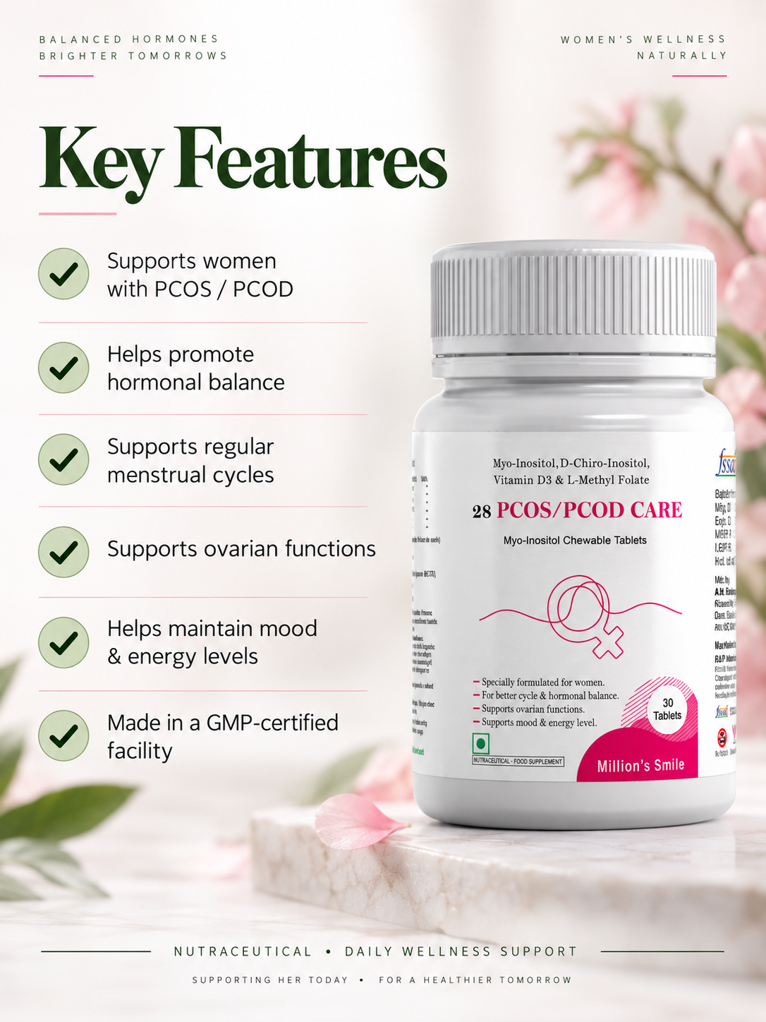 MS-PCOS / PCOD Care Myo-Inositol Chewable Tablets – 30 Tablets