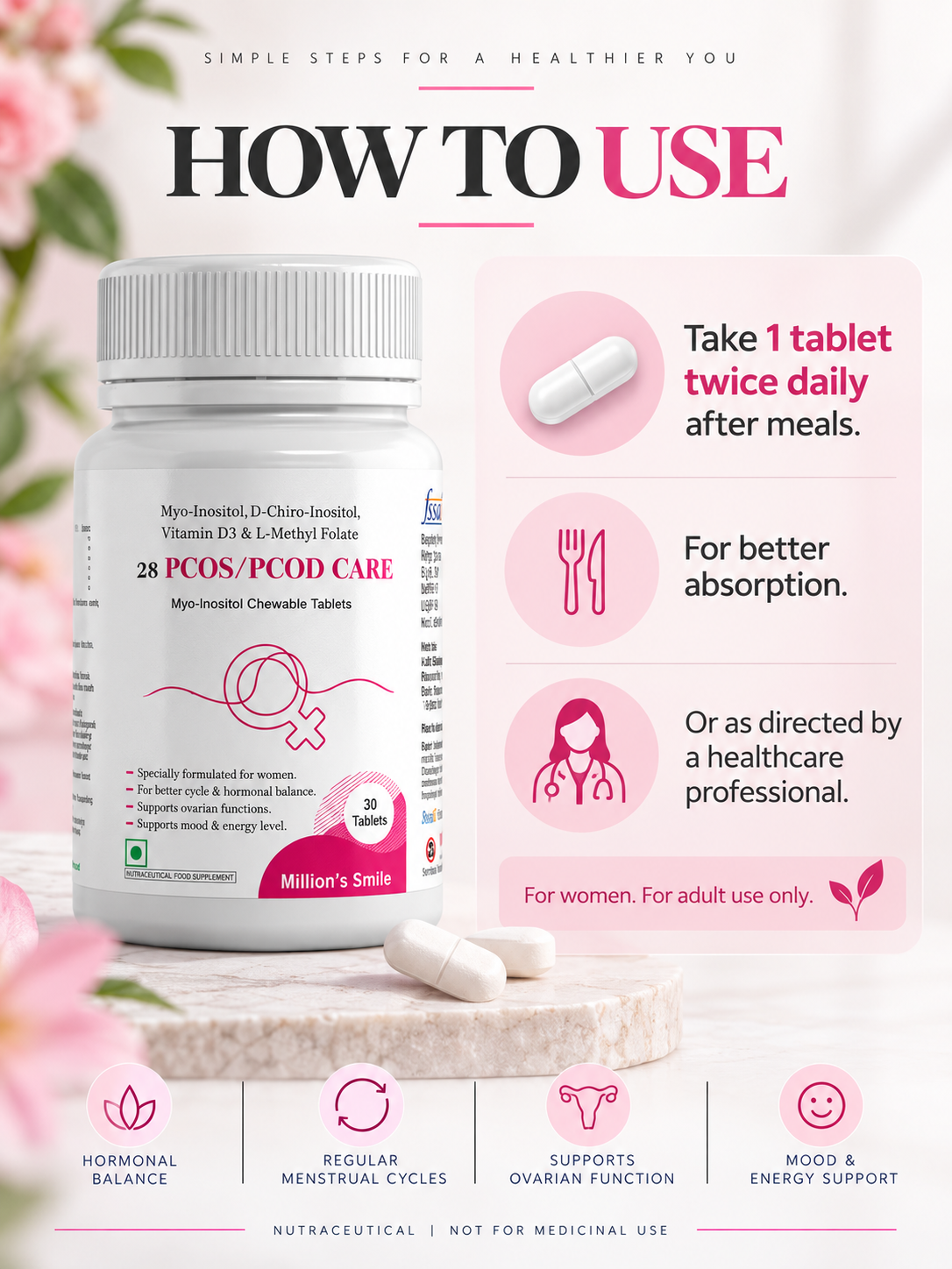 MS-PCOS / PCOD Care Myo-Inositol Chewable Tablets – 30 Tablets