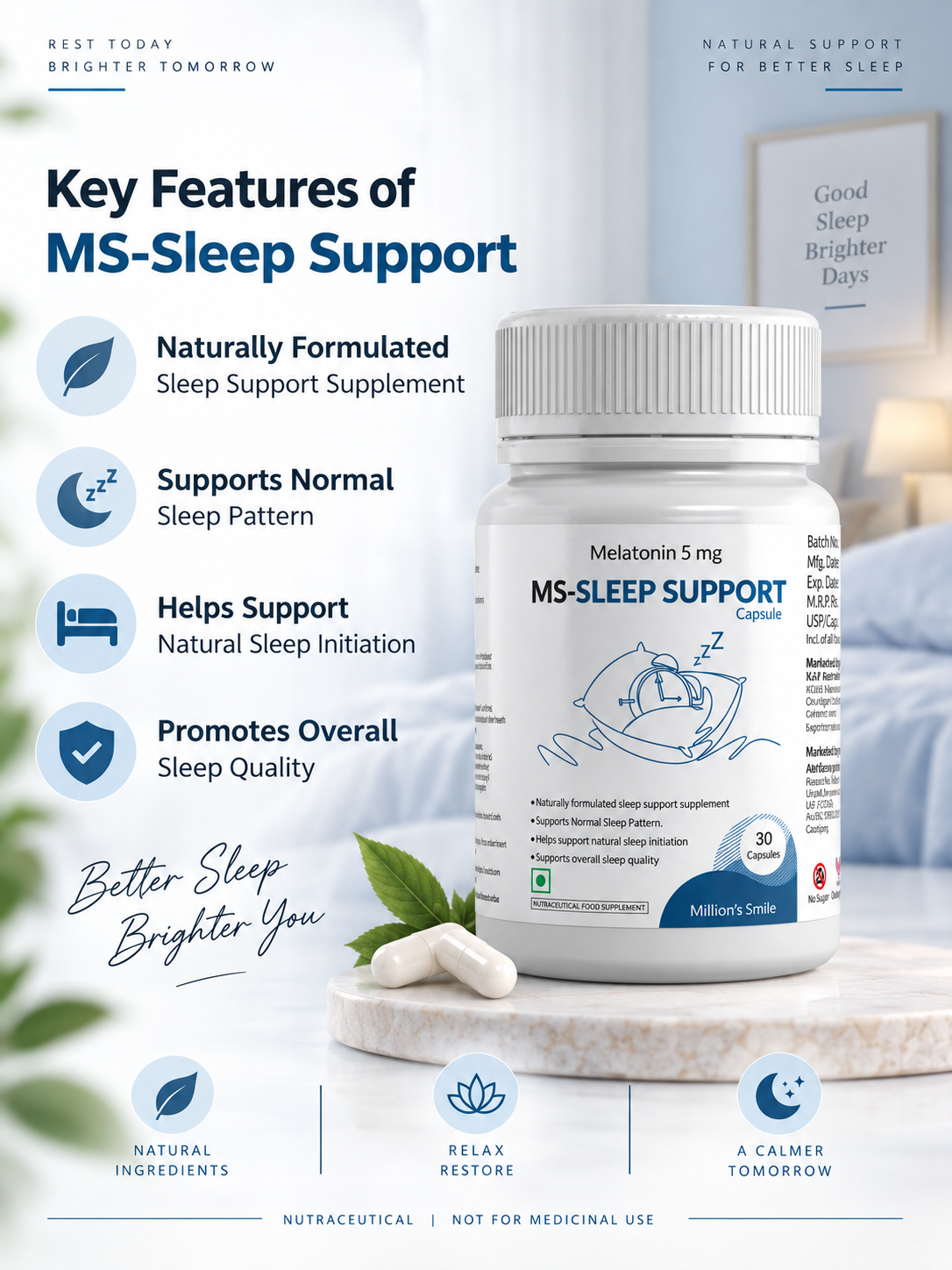 MS-Sleep Support Capsules (Melatonin 5 mg) – 30 Capsules