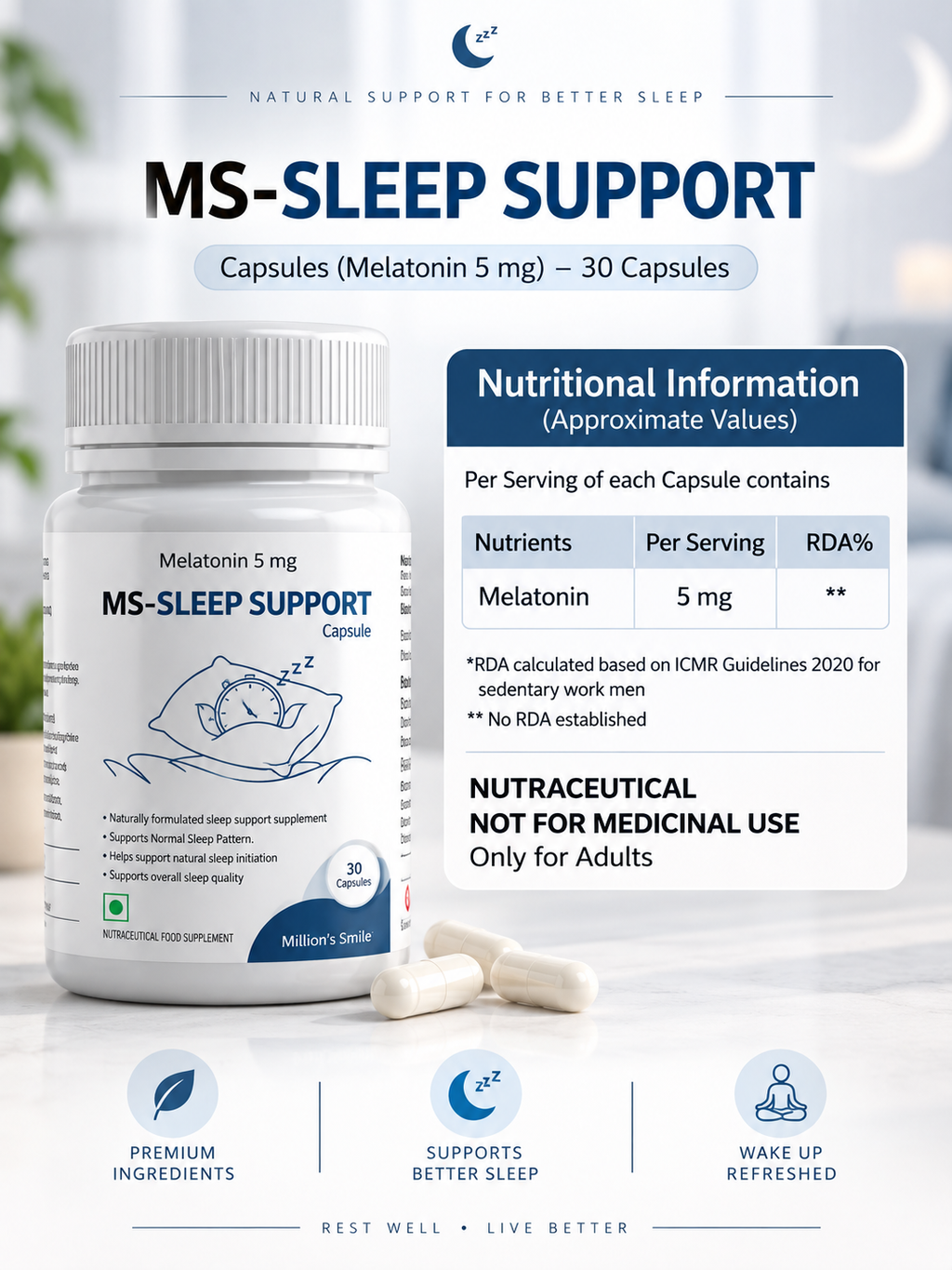 MS-Sleep Support Capsules (Melatonin 5 mg) – 30 Capsules