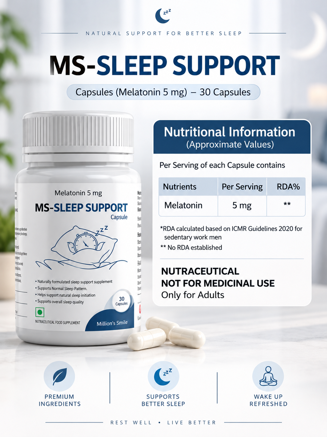 MS-Sleep Support Capsules (Melatonin 5 mg) – 30 Capsules