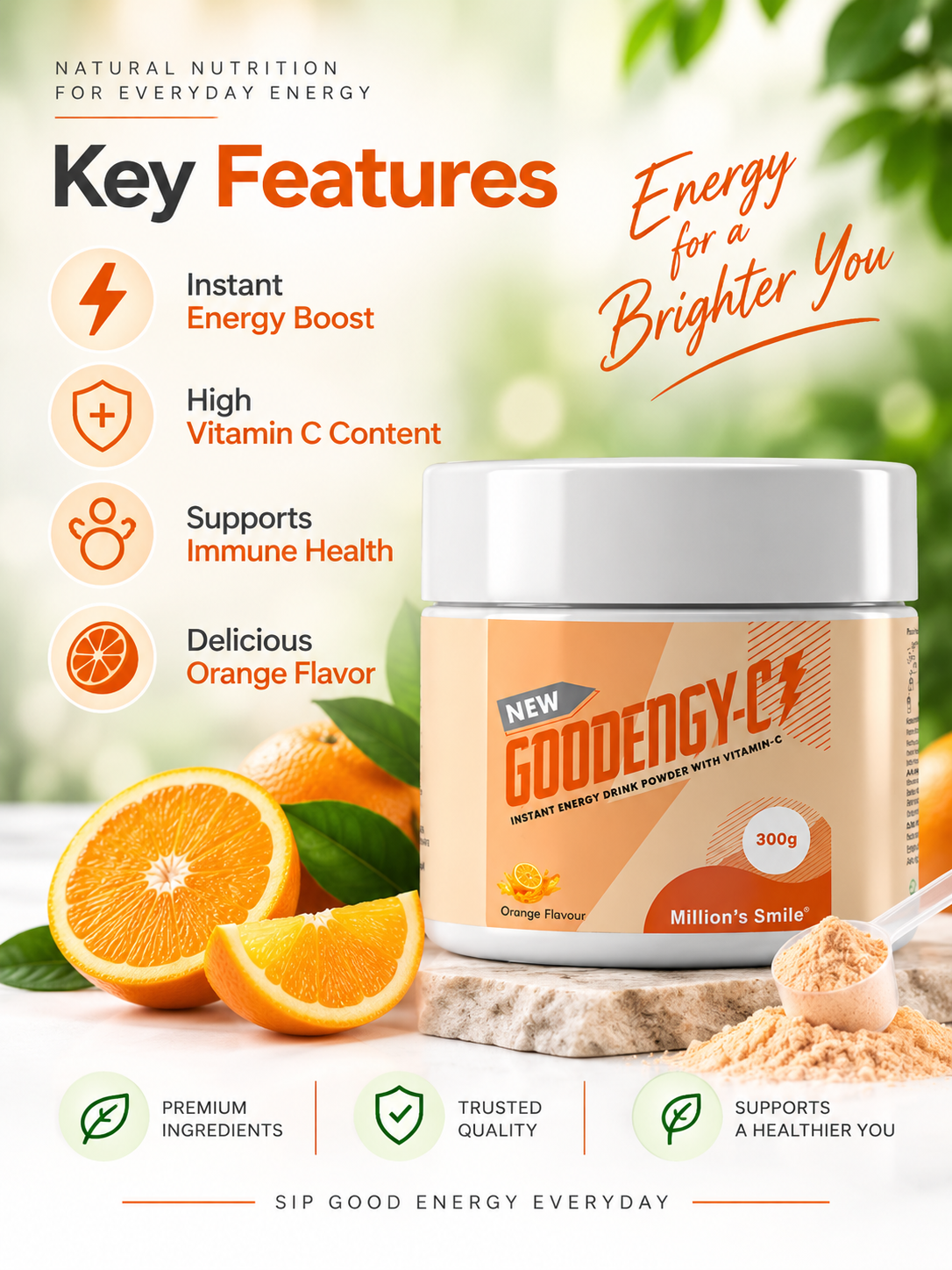 MS - Goodengy-C Instant Energy Drink Powder with Vitamin C – Orange Flavour (300 g)