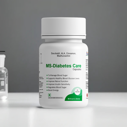 Bottle of MS-Diabetes Care Capsules on a gray background