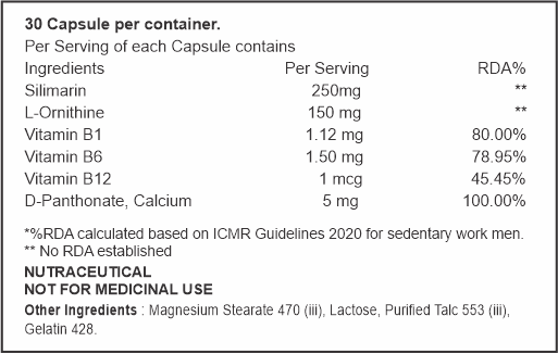 Nutritional supplement label with ingredients and their per serving amounts.