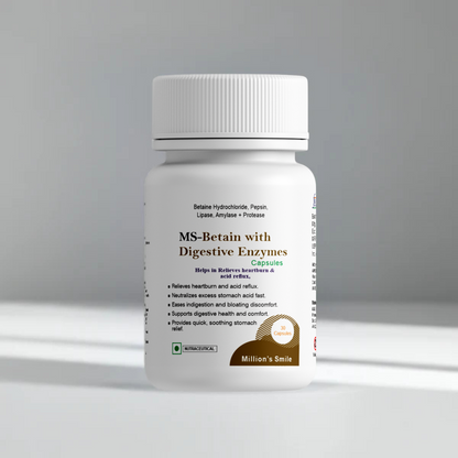 Bottle of MS-Betain with Digestive Enzymes on a gray background