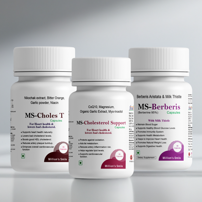 Three bottles of dietary supplements with labels on a gray background