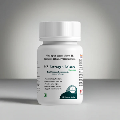 MS-Estrogen Balance supplement bottle on a gray background