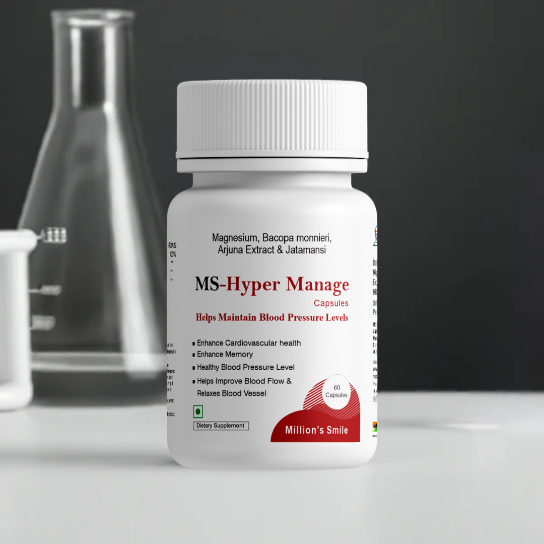 Supplement bottle labeled 'MS-Hyper Manage' on a gray background