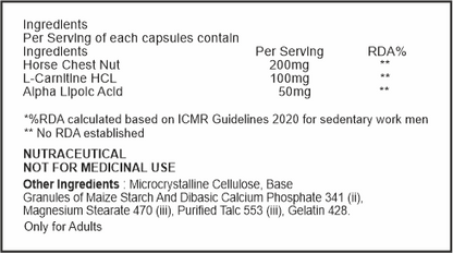 neruro_pain_relief_cap - Nutritional supplement label with ingredients and RDA information on a white background