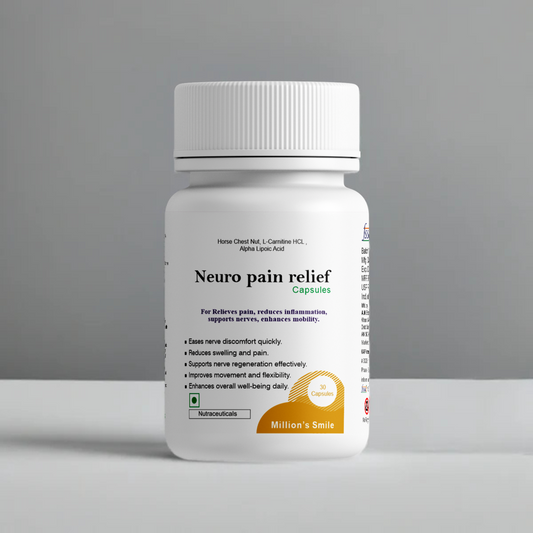 Bottle of Neuro pain relief capsules on a gray background