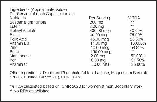 Nutritional supplement label with ingredients and their approximate values per serving.